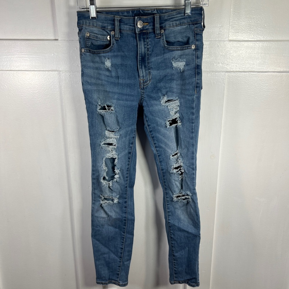 AEROPOSTALE Super‎ High Rise Jegging Jeans Blue Destructed Womens 4 Short